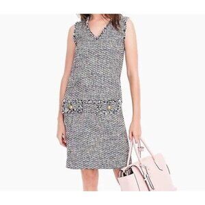 J.Crew Multicolored Metallic Tweed  V-neck Fringed Career Chic Sheath Dress Sz 4